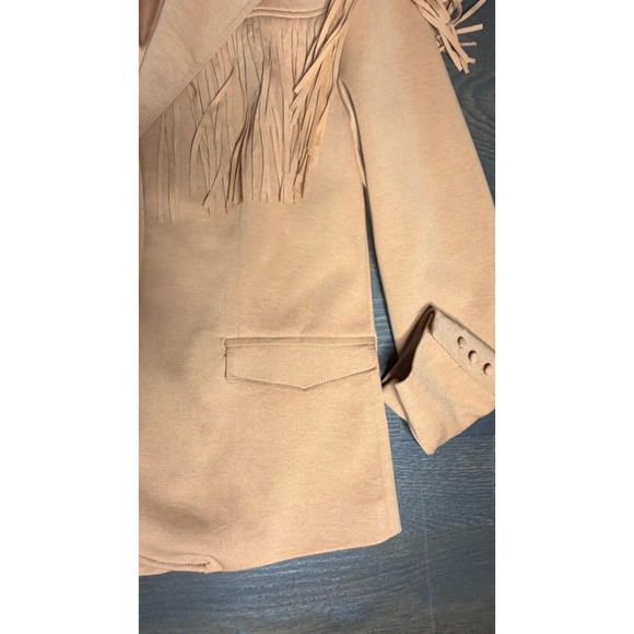 NEW BLANKNYC Faux Tan Suede Fringe Western Blazer Jacket Womens Size L - Picture 5 of 8